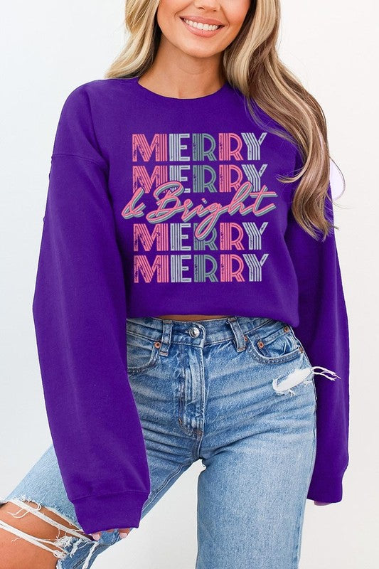 Retro Merry & Bright Graphic Fleece Sweatshirts