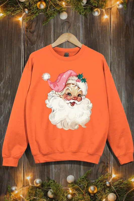 Retro Pink Santa Graphic Fleece Sweatshirts