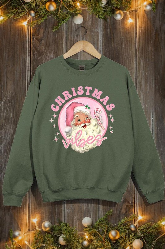 Pink Christmas Vibes Graphic Fleece Sweatshirts