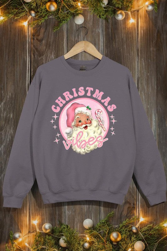 Pink Christmas Vibes Graphic Fleece Sweatshirts