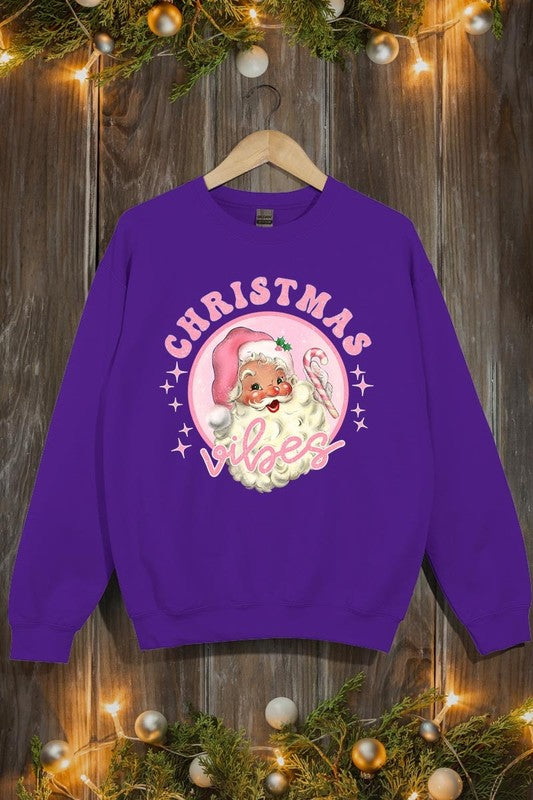 Pink Christmas Vibes Graphic Fleece Sweatshirts