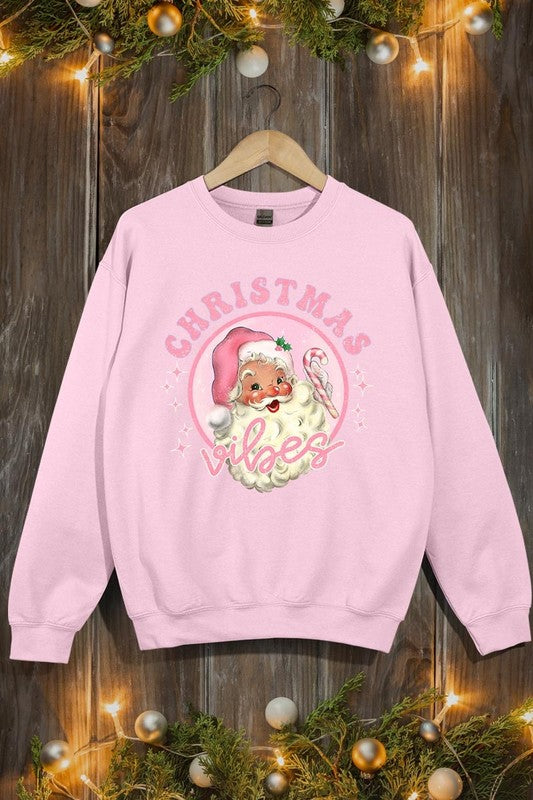 Pink Christmas Vibes Graphic Fleece Sweatshirts