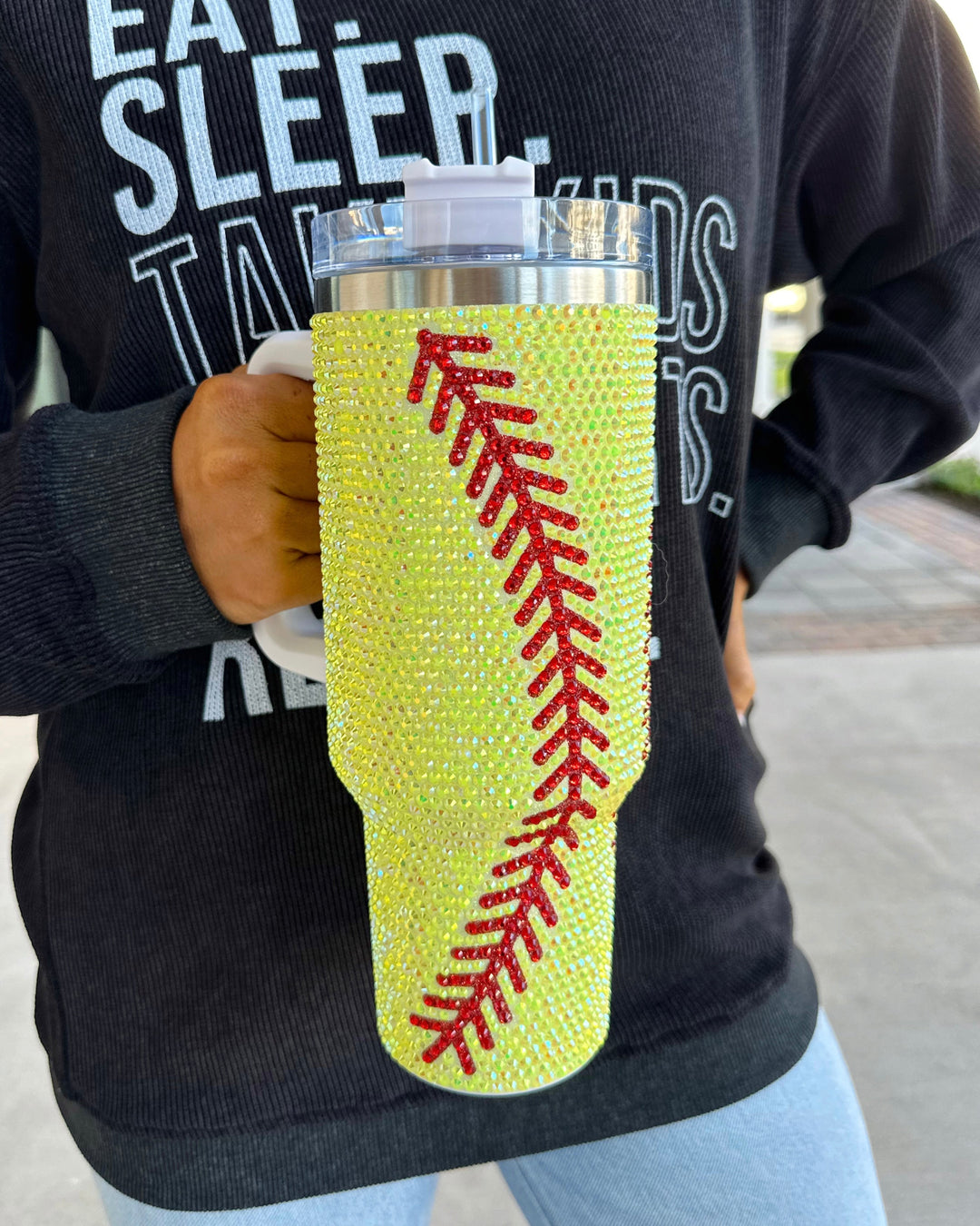 Crystal Softball Yellow/Red "Blinged Out" 40 Oz. Tumbler