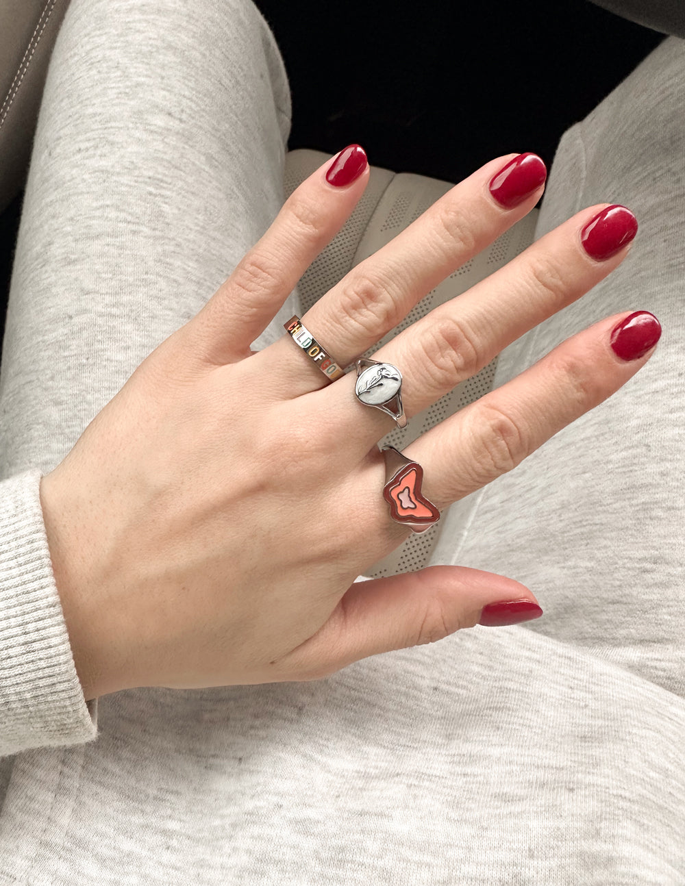 Pink Enamel Silver Butterfly Ring