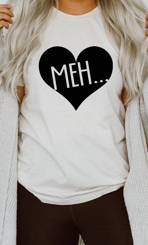 Meh Black Heart Valentines Graphic Tee T-Shirt