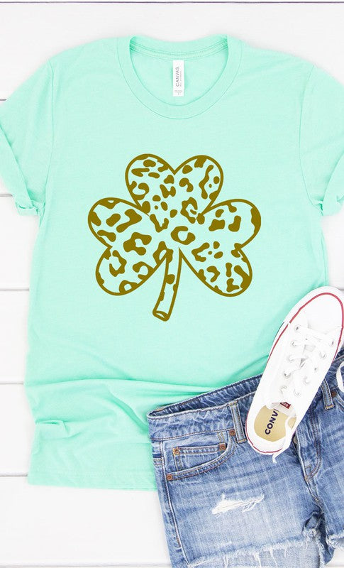 Gold Leopard Print Clover Graphic Tee T-Shirt PLUS