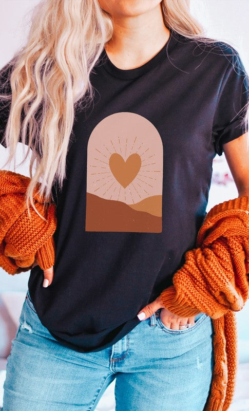 Boho Heart Sunrise Valentine Graphic Tee T-Shirt