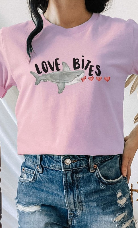 Love Bites Heart Eating Shark PLUS Graphic Tee T-Shirt