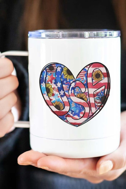 Patriotic USA Heart Travel Mug