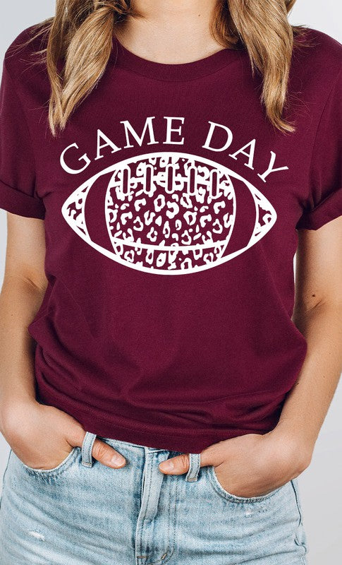 Game Day Leopard Spot White Football Graphic Tee T-Shirt