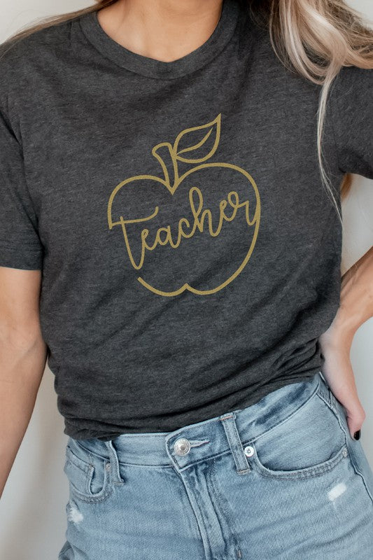 Teacher Apple Back To School Gold Graphic Tee T-Shirt