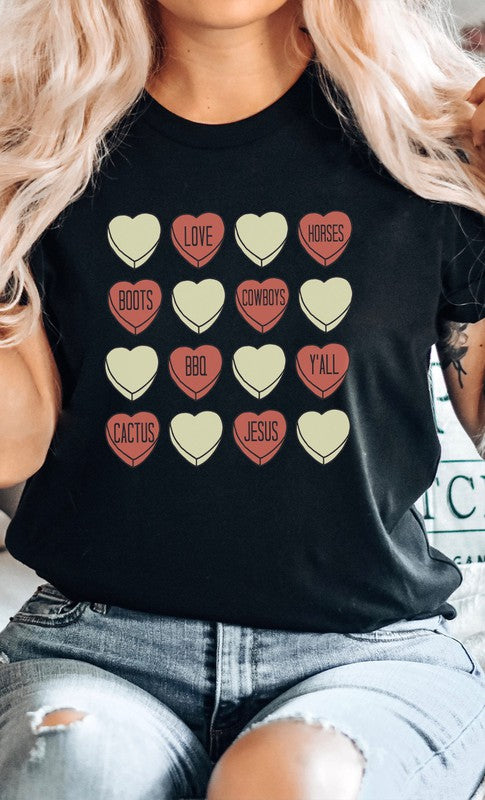 Cowboy Candy Heart Valentine Graphic Tee T-Shirt