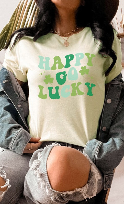 Happy Go Lucky Clover St Patricks PLUS Graphic Tee