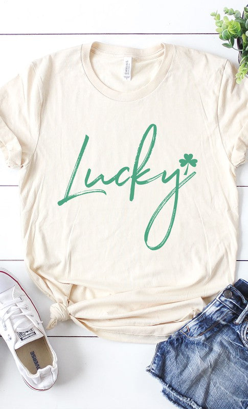 Retro Lucky Script Shamrock Graphic Tee T-Shirt PLUS