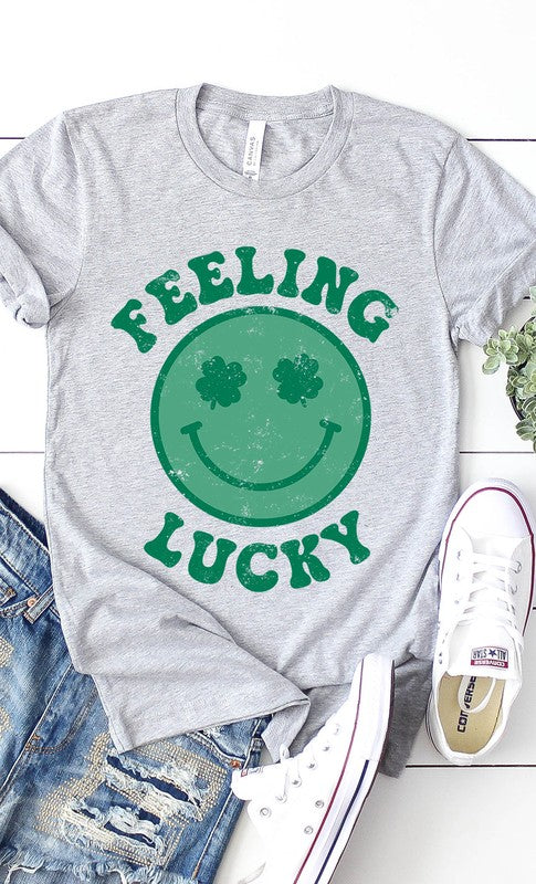 Retro DISTRESSED Feeling Lucky Smiley Tee T-Shirt PLUS