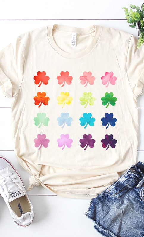 Watercolor Rainbow Clover Graphic Tee PLUS