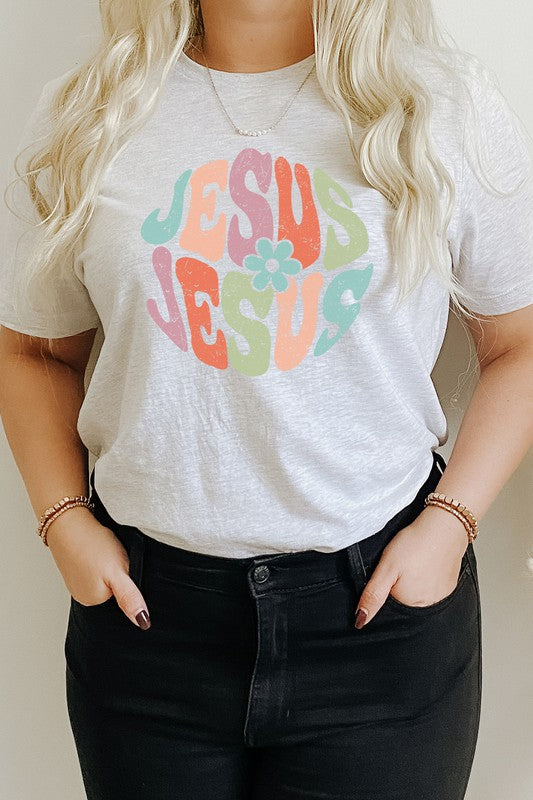 Jesus Floral Pastel Easter PLUS SIZE Graphic Tee T-Shirt