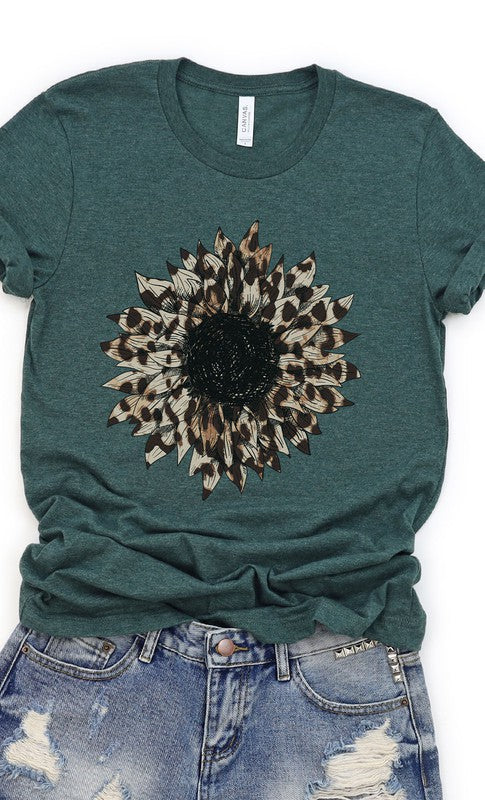 Leopard Print Sunflower Graphic Tee T-Shirt