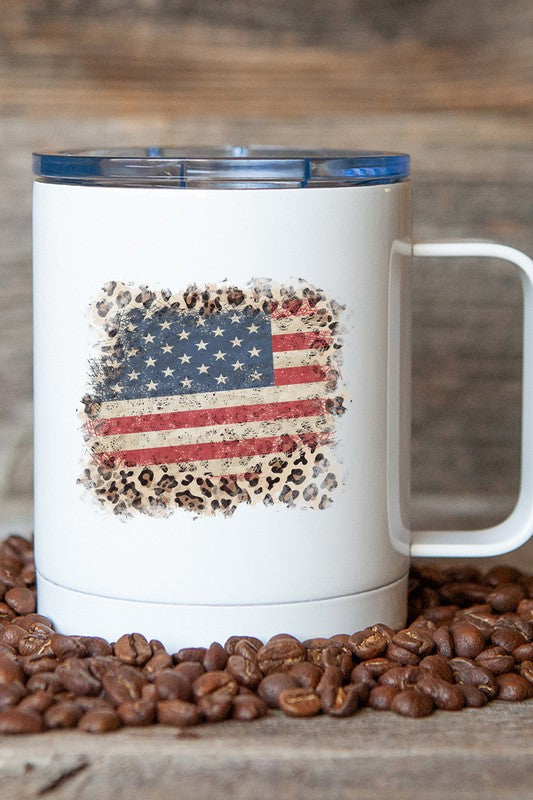 American Flag Leopard Border Travel Mug