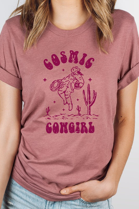 Cosmic Cowgirl Space Desert Cactus Graphic Tee