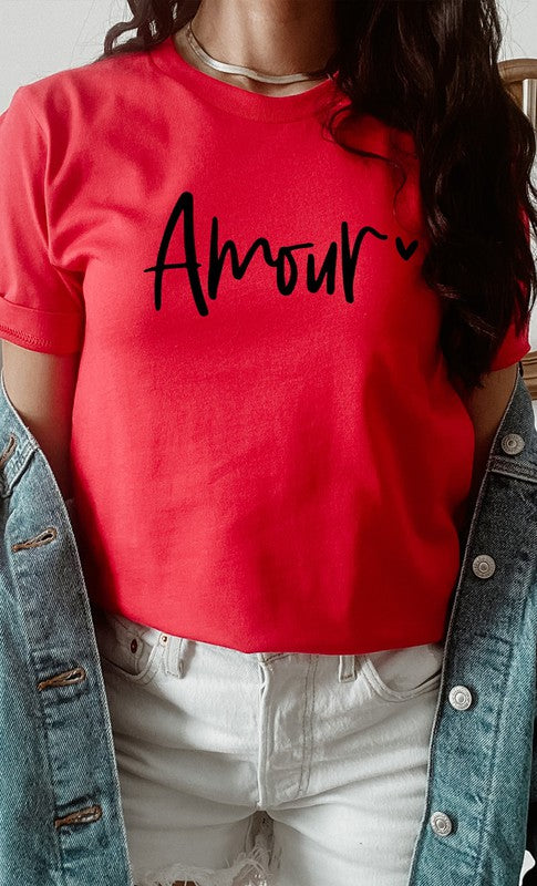 Amour Heart Valentines Day Graphic Tee T-Shirt