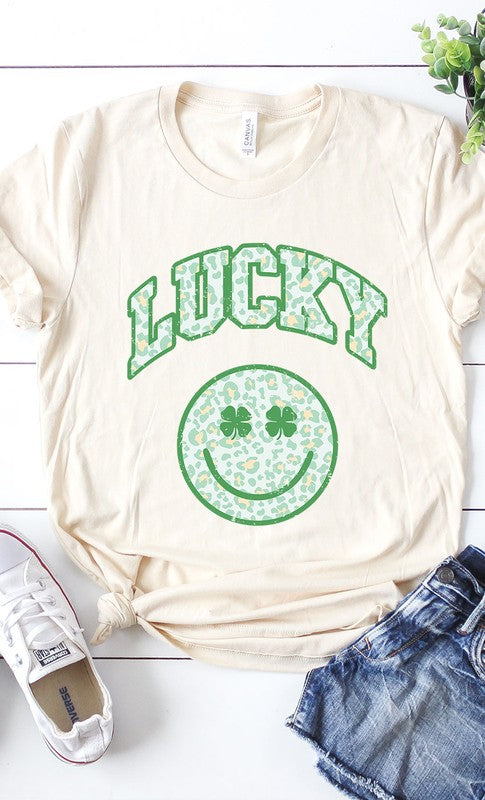 Retro Lucky Smiley Face Graphic Tee T-Shirt PLUS