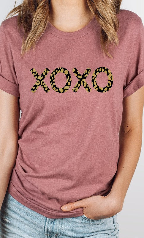 Metallic Gold Leopard Print XOXO Graphic Tee T-Shirt