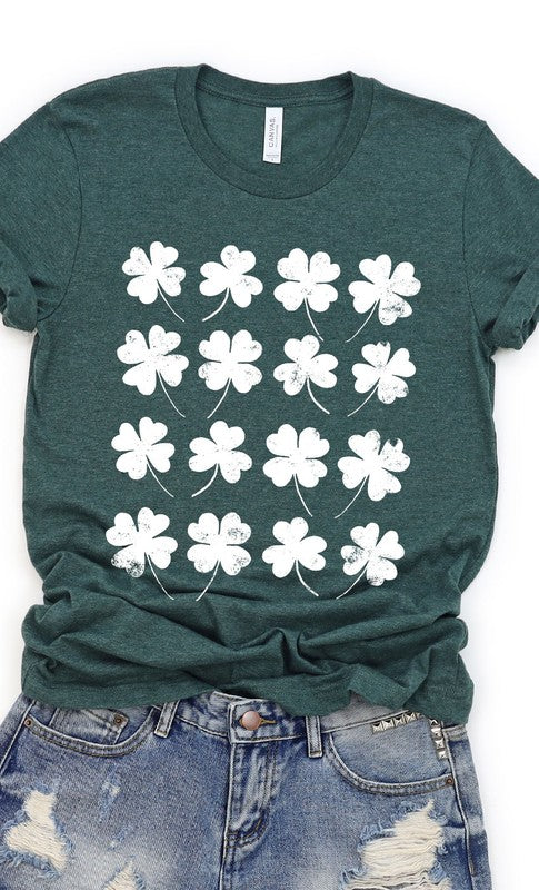 Distressed Clover Grid Graphic Tee T-Shirt