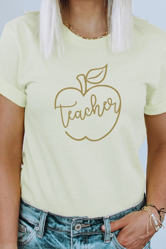 Teacher Apple Back To School Gold Graphic Tee T-Shirt