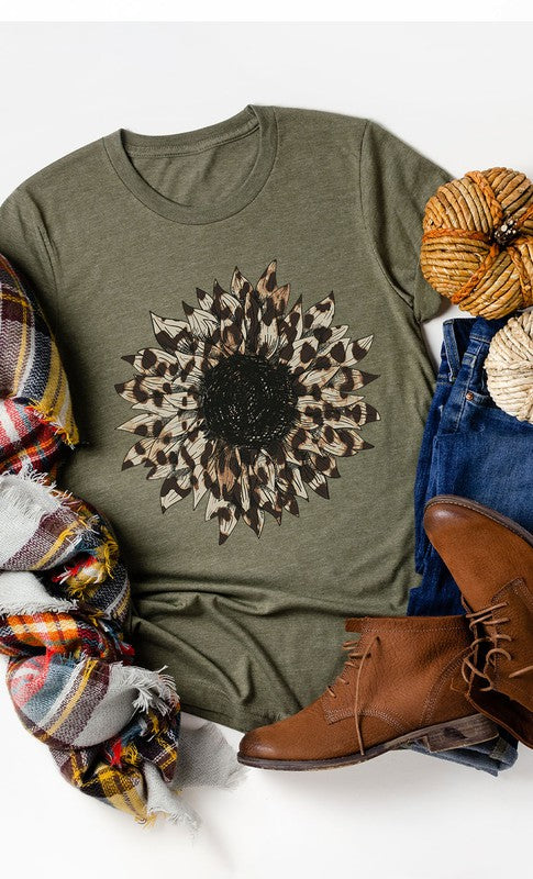 Leopard Print Sunflower Graphic Tee T-Shirt