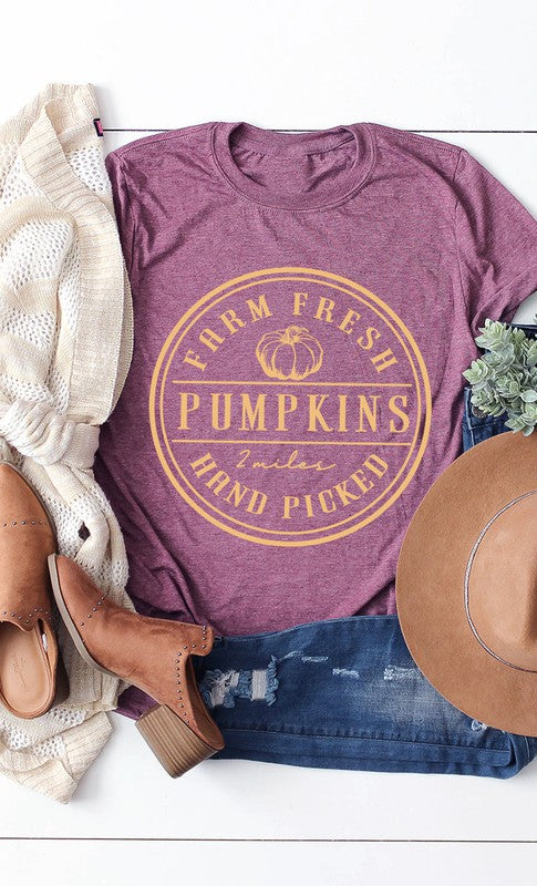 Farm Fresh Pumpkins Circle Graphic Tee T-Shirt