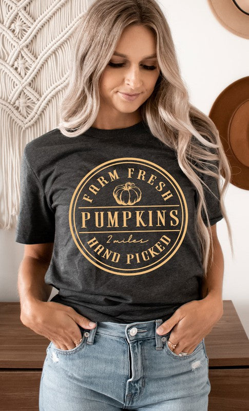 Farm Fresh Pumpkins Circle Graphic Tee T-Shirt