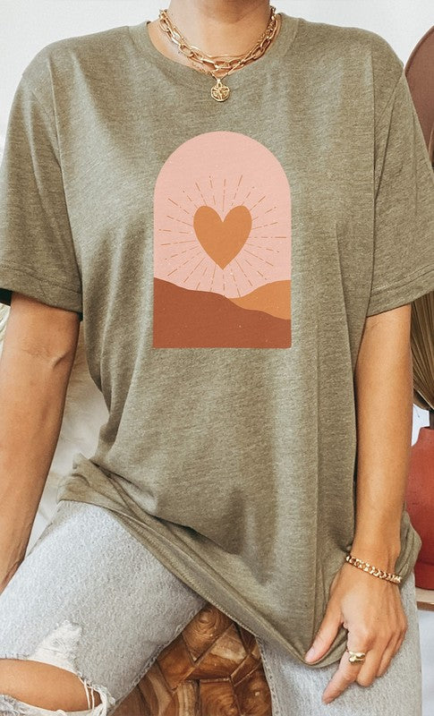 Boho Heart Sunrise Valentine PLUS SIZE Graphic Tee T-Shirt