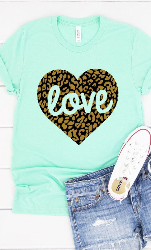 Love Leopard Heart Graphic Tee T-Shirt