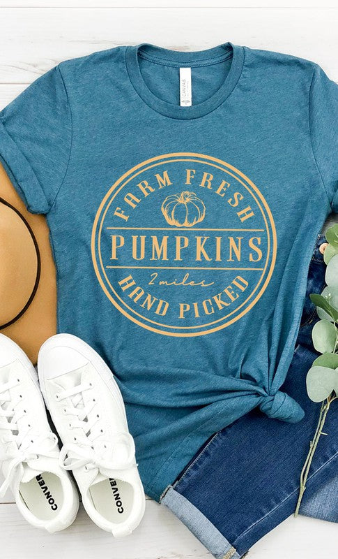 Farm Fresh Pumpkins Circle Graphic Tee T-Shirt