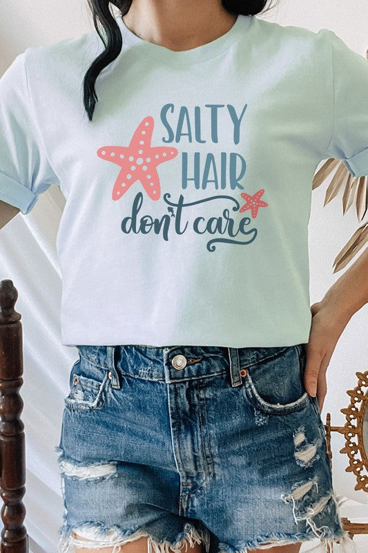 Salty Hair Dont Care Starfish Dolphin Graphic Tee T-Shirt