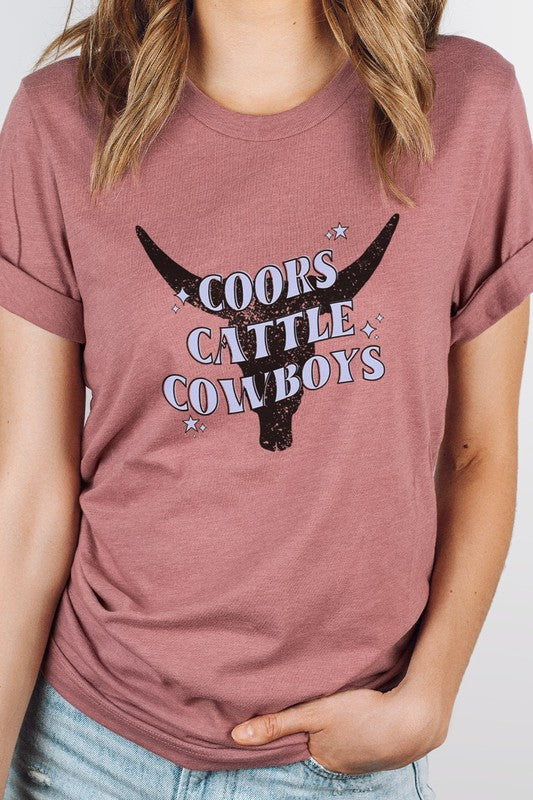 Coors Cattle Cowboys Longhorn Outline Graphic Tee T-Shirt