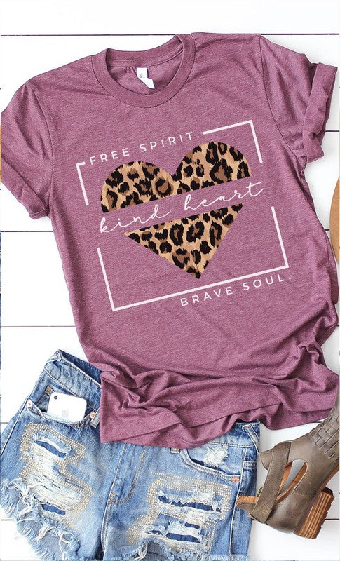 Free Spirit Leopard Heart Graphic Tee T-Shirt PLUS