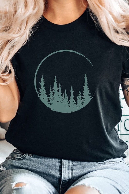 Crescent Pine Tree Forest Nature Hiker Graphic Tee