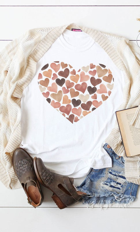 Watercolor Hearts Earthy Pink & Brown Graphic Tee