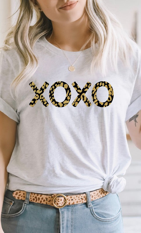 Metallic Gold Leopard Print XOXO PLUS Graphic Tee T-Shirt