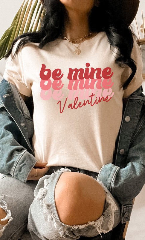 Retro Tricolor Be Mine Valentine Graphic Tee T-Shirt