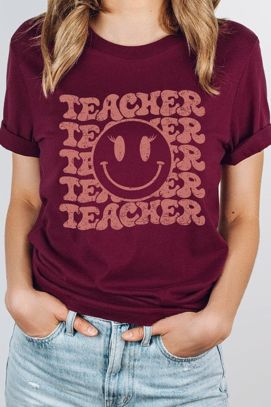 Teacher Lash Smiley Face School Graphic Tee T-Shirt