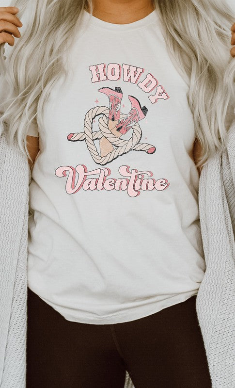 Howdy Valentine Cowboy Boots Graphic Tee T-Shirt