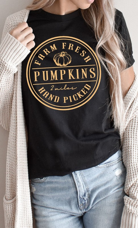 Farm Fresh Pumpkins Circle Graphic Tee T-Shirt