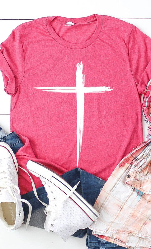 Distressed Cross White Ink Graphic Tee T-Shirt PLUS