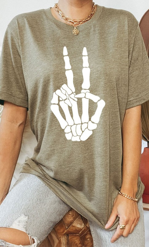 Skeleton Peace Sign Graphic Tee T-Shirt PLUS