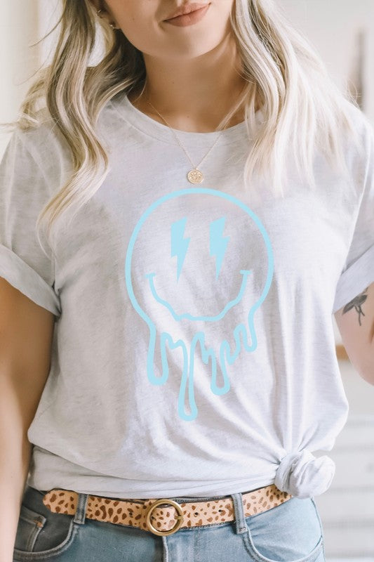 Lightning Bolt Melting Smiley Face Graphic Tee