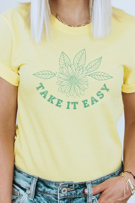 Take It Easy Boho Floral Graphic Tee T-Shirt