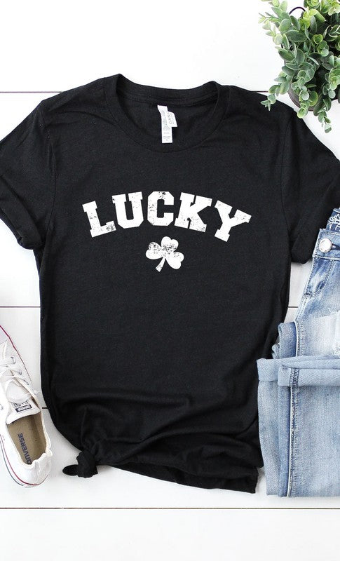 Retro Lucky White ink Shamrock Graphic Tee T-Shirt PLUS